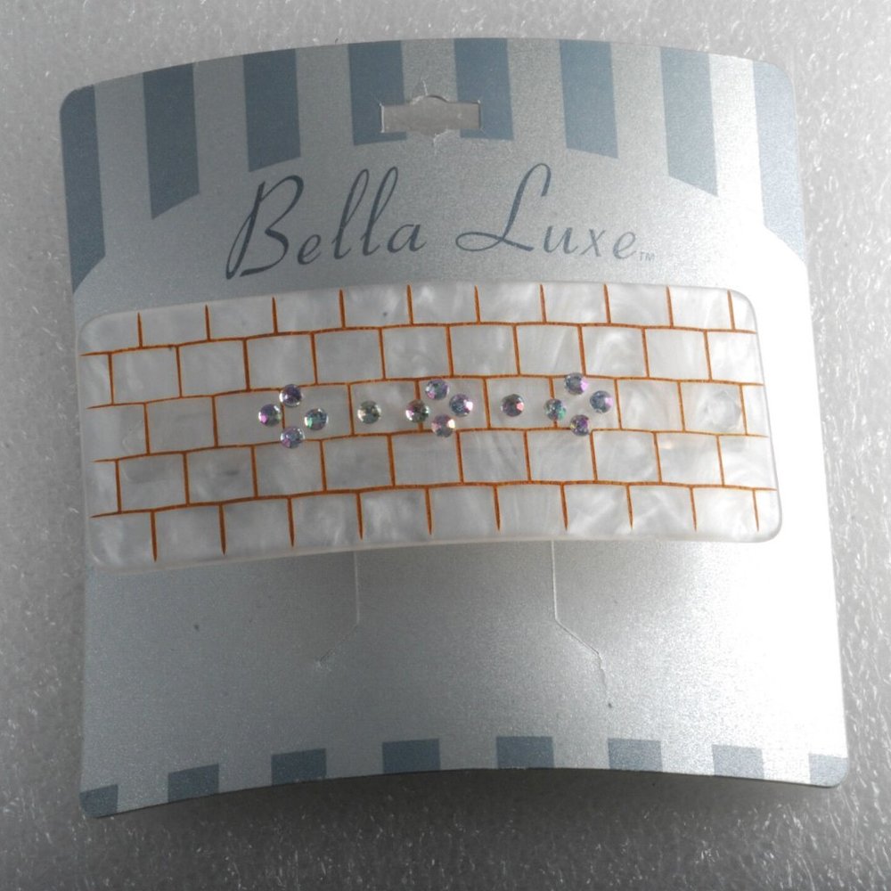 Bella Luxe Pearlized Plastic Hair Barrette Rectangle Rhinestone New on Card